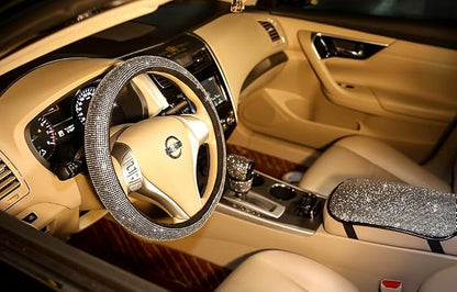 Bling Bling Women Steering Wheel Cover for car, 15 Inch Universal White Crystal Rhinestone Diamond Bling Accessories Anti-Slip Wheel Protector