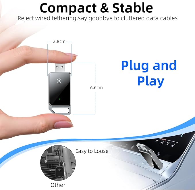 Wireless Carplay Adapter for iPhone Apple, 2026 Mini CarPlay Dongle, Plug & Play, No Delay, Convert Wired to Wireless Bluetooth Apple Carplay, with USB&USB-C, for iOS 10+ and 2016+ Cars,black1