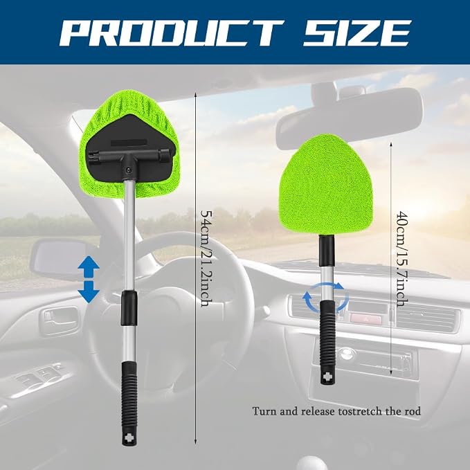 Car Wash Brush with Long Handle, Windshield Cleaning Tool, Car Washing Mop Kit Mitt Sponge Car Cleaning Supplies Kit, Microfiber Towel Gloves Universal for Cars RV SUV Truck Office (Green)