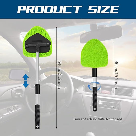 Car Wash Brush with Long Handle, Windshield Cleaning Tool, Car Washing Mop Kit Mitt Sponge Car Cleaning Supplies Kit, Microfiber Towel Gloves Universal for Cars RV SUV Truck Office (Green)