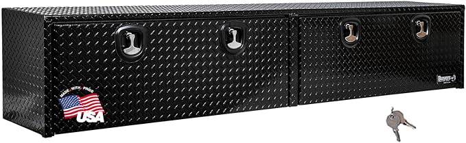 Buyers Products 1721561 Black Aluminum Diamond Tread Topsider Truck Box With Drop Door, 96x13x16 Inch, Weather Resistant, Locking Compression Latch, No Drill Install, Made in USA