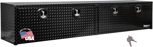Buyers Products 1721561 Black Aluminum Diamond Tread Topsider Truck Box With Drop Door, 96x13x16 Inch, Weather Resistant, Locking Compression Latch, No Drill Install, Made in USA