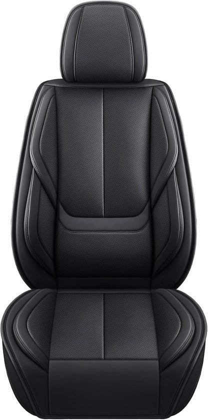MINGBRON Black Car Seat Cover with Lumbar Support, Car Seat Protector Waterproof, Nappa Leather Car Seat Cushion, Car Seat Covers Front Seats and Back Fit for Most Cars