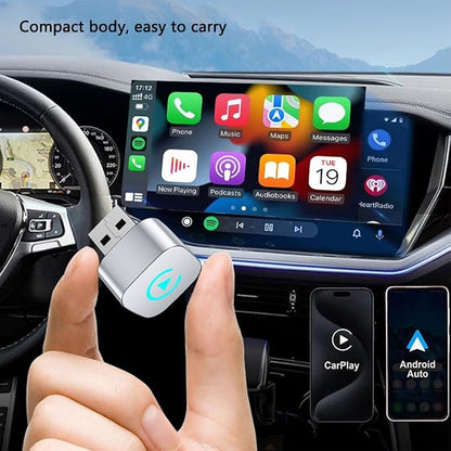 Car Wireless CarPlay Adapter for Abarth 500e 2023-2024 2-in-1 Support Apple CarPlay and Android Auto Mini USB Design Fast Connection Plug and Play,Silver