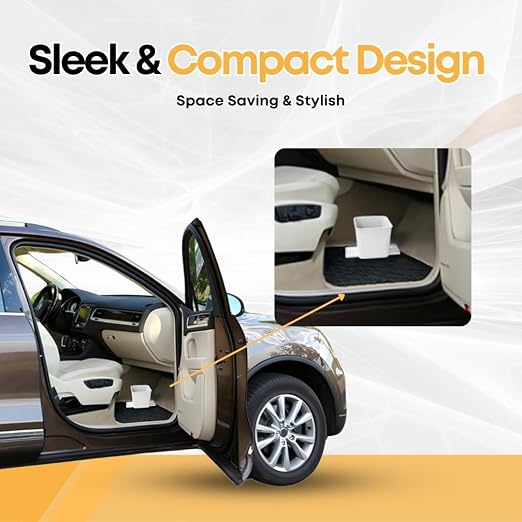 Car Trash Can with Stability Wings – Leakproof Portable Garbage Bin for Fabric & Rubber Mats – Compact Durable Plastic Auto Organizer for Cars, SUVs, Trucks (White, Small)