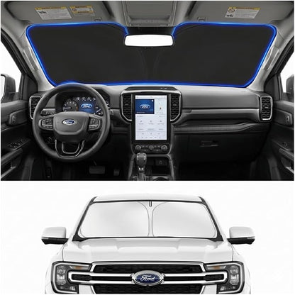 Custom Fit Windshield Sun Shade for Ford Ranger 2019-2026 | Custom Fit Windshield Cover, Blocks UV Rays, Double-Layer Heat Shield, Durable Frame, Easy Fold & Storage
