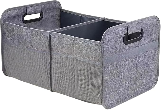 Car Trunk Organizer, Collapsible Multi-Compartment Auto Storage Box with 4 Pockets, Waterproof Oxford Fabric Car Trunk Container Accessories for Sedan SUV Truck (Grey)