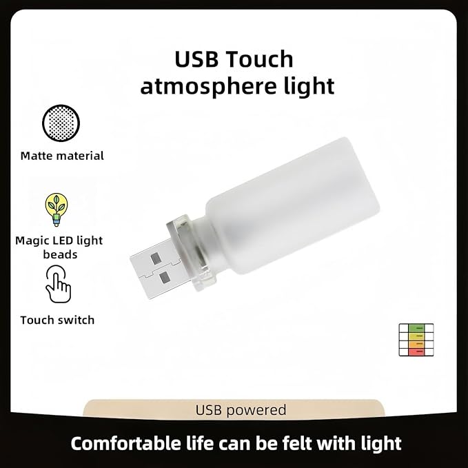 Retro Car Lamp, Touch-Adjust USB LED Automotive Lights, Plug-in Night & Ambient Bulb for Vehicles, Bedroom, Hallway, Desk, No-Pole Dimming (Frosted Purple Light)