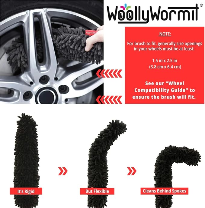 Woollywormit Wheel Cleaning Brush Car Detailing Kit - Rim Brush, Lug Nuts and Wheel Cleaner Brush Car Wash Kit -Tire Brushes for Cleaning Rims - Car Cleaning Supplies and Rim Cleaner Brush Set