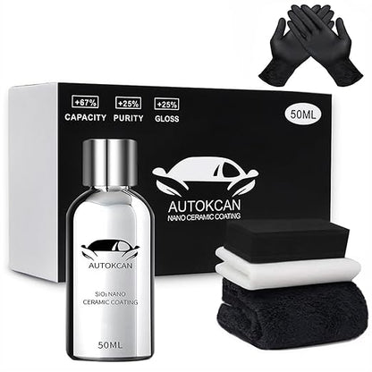 10H Nano Ceramic Coating for Cars, 50ML High Gloss Anti-Scratch SiO2 Ceramic Car Coating Kit, Plastic, Glass, Wheel Polishing, Hydrophobic, Long Lasting Protection
