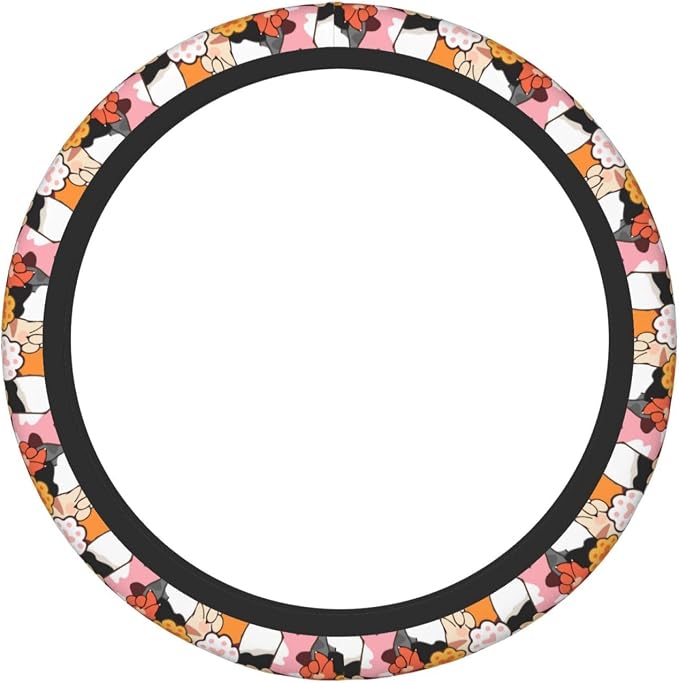 Cute Paw Print Steering Wheel Cover for Women, Universal Auto Steering Wheel 14-15 Inch Car Interior Accessories with 2PCS Car Coasters, Suitable for Men and Women