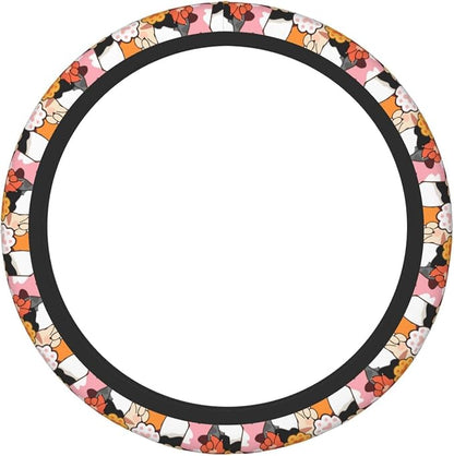 Cute Paw Print Steering Wheel Cover for Women, Universal Auto Steering Wheel 14-15 Inch Car Interior Accessories with 2PCS Car Coasters, Suitable for Men and Women