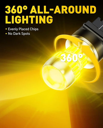 AUXITO LED Turn Signal Bulb 3157 LED Bulbs Amber Yellow Brighter 3156 3457A 4057 4157 LED Bulb for Front Rear Turn Signal Light Blinker DRL Marker Parking Lights, Pack of 2