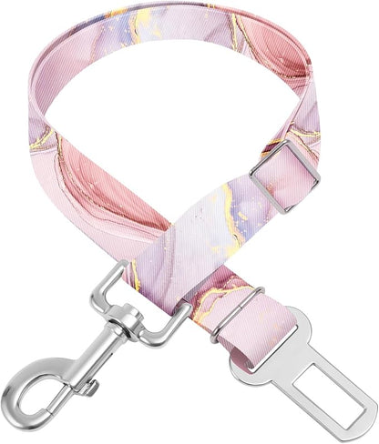 Adjustable pet cat and Dog car seat Belt，The Lanyard is Flexible and Adjustable from 20 to 33 inches (Pink Marble)