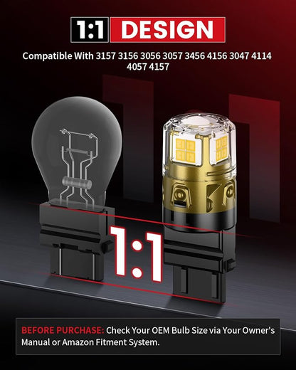 LASFIT 3157 LED Bulb for Reverse Light, 3156 3056 LED Bubs 6000K Xenon White, Super Bright 3057 3047 4114 4157 4057 LED Lights with Projector for Backup, DRL, Only for Standard Socket (2-Pcs)