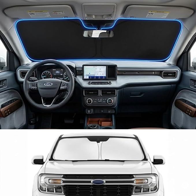 Custom Fit Windshield Sun Shade for Ford Maverick 2022-2026 | Custom Fit Windshield Cover, Blocks UV Rays, Double-Layer Heat Shield, Durable Frame, Easy Fold & Storage