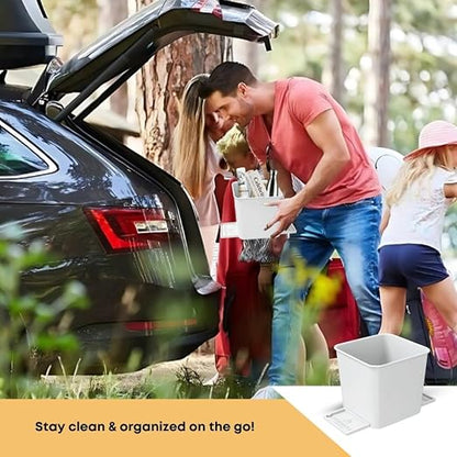 Car Trash Can with Stability Wings – Leakproof Portable Garbage Bin for Fabric & Rubber Mats – Compact Durable Plastic Auto Organizer for Cars, SUVs, Trucks (White, Small)