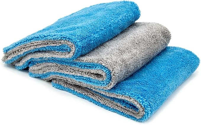 Autofiber Royal Plush Double Pile Microfiber Detailing Towel - Pack of 3 Blue/Gray (16 inch x 16 in, 700 GSM)