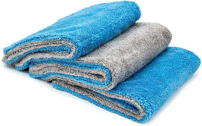 Autofiber Royal Plush Double Pile Microfiber Detailing Towel - Pack of 3 Blue/Gray (16 inch x 16 in, 700 GSM)