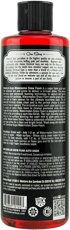 Chemical Guys CWS20816 Watermelon Snow Foam Car Wash Soap, (Works with Foam Cannons or Bucket Washes) Safe for Cars, Trucks, Motorcycles, RVs & More, 16 fl oz, Watermelon Scent
