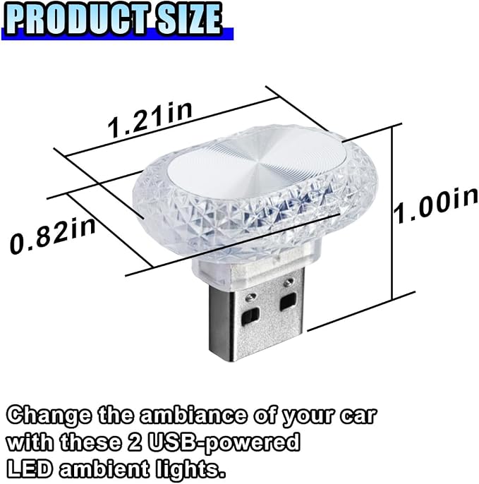 2PCS USB LED Car Interior Night Light, Crystal Mini Decoration Neno Ambient Light Car Interior Atmosphere Lamp, Plug-in USB Interface Auto Trunk Ambient Lighting Kit Universal for Cars (Blue)