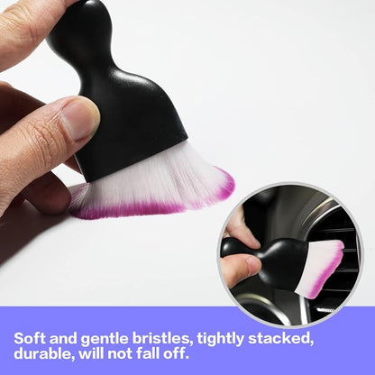 AOCISKA Car Interior Detailing Brush,Soft Bristle Cleaning Brush Car Detailing Brush Dusting Brush,Car Interior Cleaning Tool,Auto Detail Brush Car Dash Duster Brush (Black&Purple with Cap)