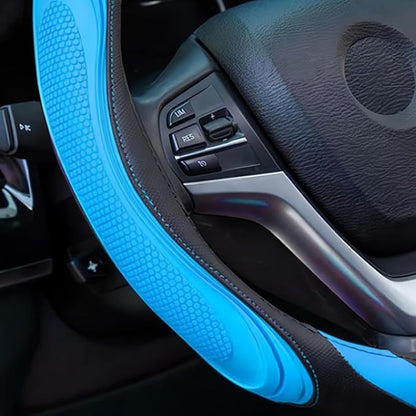 Osilly 15 Inch Car Leather Steering Wheel Cover, Automotive Accessories Elastic Breathable Anti-Slip Soft Wheel Protector Fits Men and Women, Suitable for SUVs, Trucks, Vehicles and RVs (Blue)