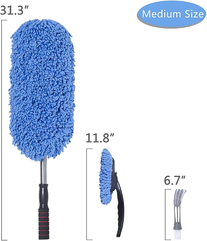 (3 Pack) Microfiber Car Duster Exterior Scratch Free, Extendable Handle Interior Multipurpose dust Cleaning Duster for car