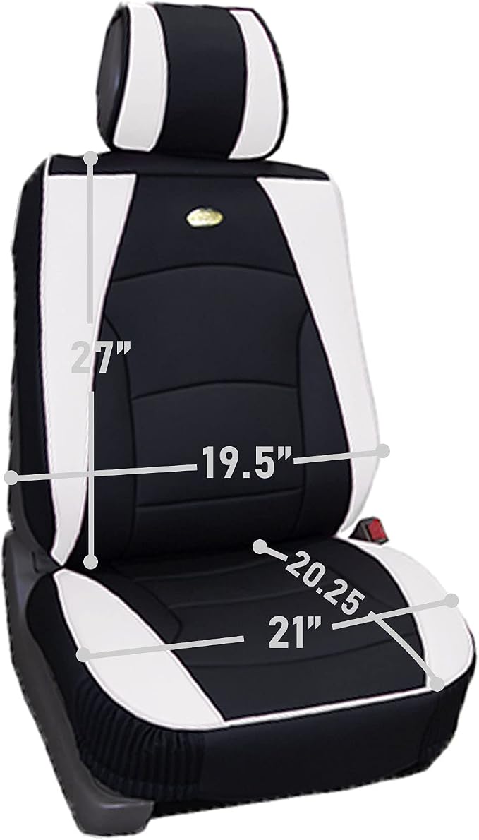 FH Group Ultra Comfort Highest Grade Faux Leather Full Set Cushion Pads Car Seat Covers for Front and Rear– Universal Fit for Cars Trucks & SUVs (White/Black)