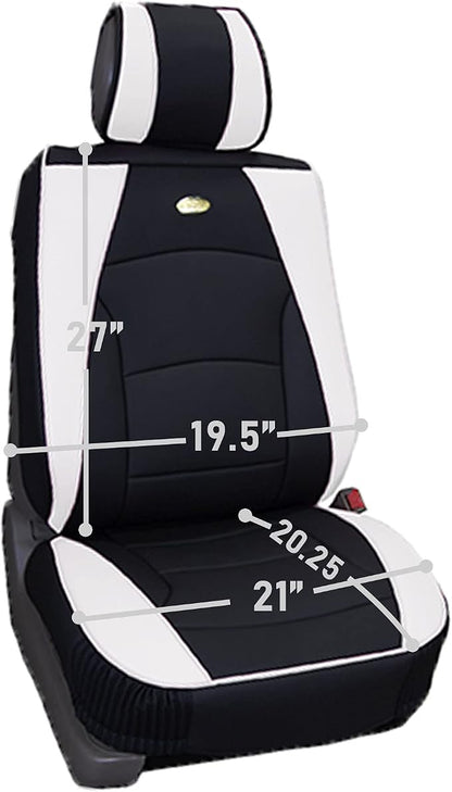 FH Group Ultra Comfort Highest Grade Faux Leather Full Set Cushion Pads Car Seat Covers for Front and Rear– Universal Fit for Cars Trucks & SUVs (White/Black)