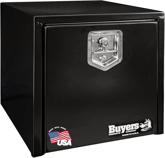 Buyers Products 1702295 Black Steel Underbody Truck Tool Box – 18 x 18 x 18 Inch - Truck Bed & Underbelly RV Storage Box, Locking T-Latch, Weather-Resistant, Heavy-Duty Flatbed Job Box, Made in USA
