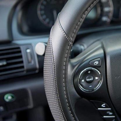 Motor Trend White Steering Wheel Cover - Dotted Comfort Polyester Grip on Stitched Synthetic Leather, White/Black