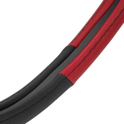 BDK Sporty Two Tone Ergonomic Grip Steering Wheel Cover - Plush Leather Grip for Standard Size Wheels 14.5-15 inch Red/Black