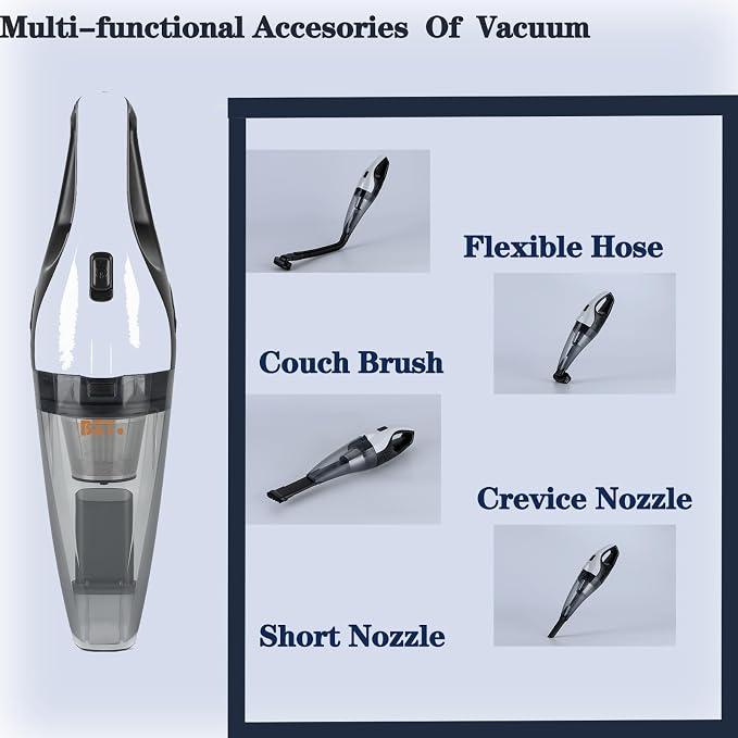 BZY Handheld Vacuum Cleaner Cordless Rechargeable 17500Pa Strong Suction Small Handheld Vacuum with LED Light Portable Car Vacuum Cleaner with Multi-Nozzles & Washable Filter 35Min for Car Home Pet