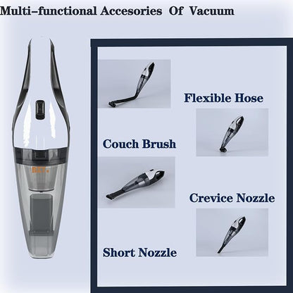 BZY Handheld Vacuum Cleaner Cordless Rechargeable 17500Pa Strong Suction Small Handheld Vacuum with LED Light Portable Car Vacuum Cleaner with Multi-Nozzles & Washable Filter 35Min for Car Home Pet