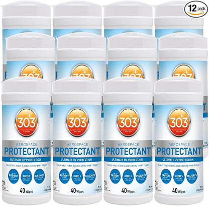 303 (30321-12PK) UV Protectant Wipes for Vinyl, Plastic, Rubber, Fiberglass, Leather & More – Dust and Dirt Repellant - Non-Toxic, Matte Finish, 40 Towelettes (Pack of 12)