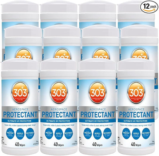 303 (30321-12PK) UV Protectant Wipes for Vinyl, Plastic, Rubber, Fiberglass, Leather & More – Dust and Dirt Repellant - Non-Toxic, Matte Finish, 40 Towelettes (Pack of 12)