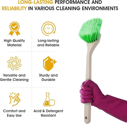 Soft Bristle Wheel Chemical-Resistant Brush for Fender and Wheel Cleaning - 2-1/2" Sturdy Bristle and 20" Ergonomic Long Handle - Cleaning Tool for Automotive Maintenance - Pack of 3