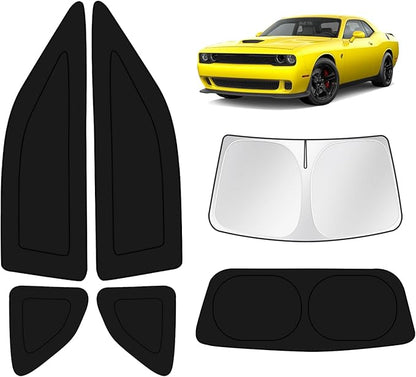 KUST Car Window Shades for Dodge Challenger 2015-2023 Windshield Sun Shade Side Window Cover UV Block Privacy Protection Accessories for Camping Blackout Rear Back Full Set 6PCS
