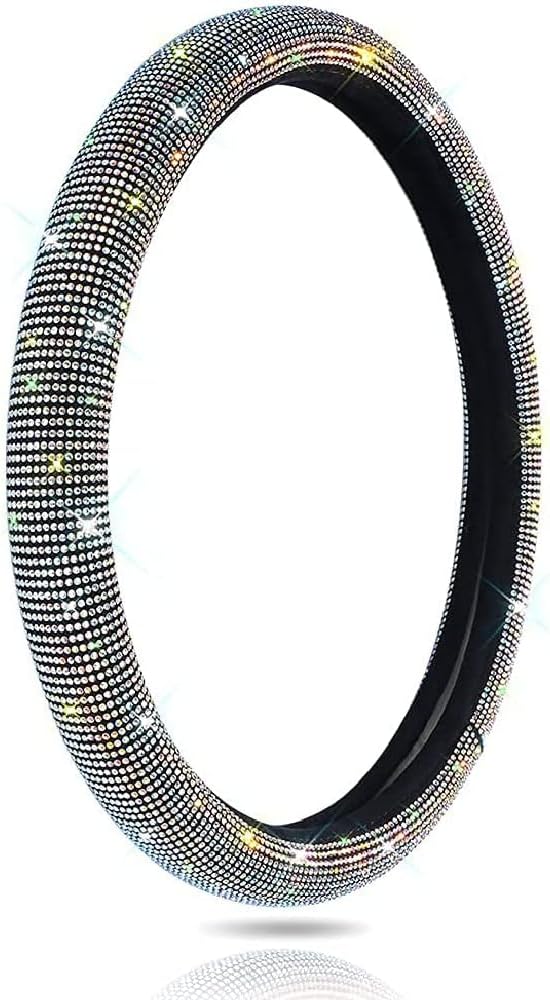 Bling Bling Women Steering Wheel Cover for car, 15 Inch Universal White Crystal Rhinestone Diamond Bling Accessories Anti-Slip Wheel Protector