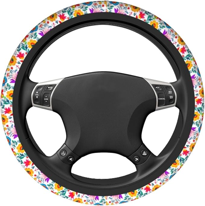 Mexican Floral Steering Wheel Covers Non Slip Neoprene Universal 15 Inch Steering Wheel Protector Car Cover for Men Women