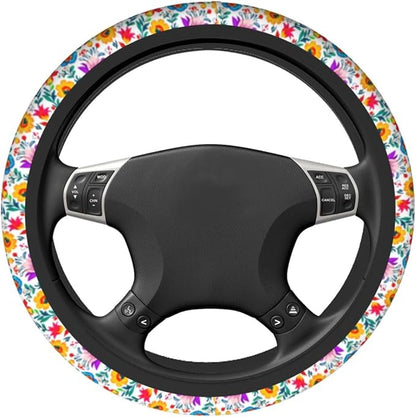 Mexican Floral Steering Wheel Covers Non Slip Neoprene Universal 15 Inch Steering Wheel Protector Car Cover for Men Women