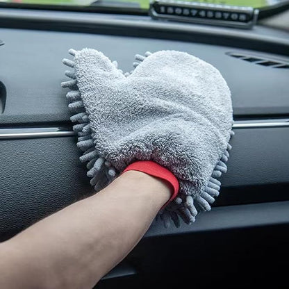 2 Pack Chenille Microfiber Car Wash Mitt Scratch-Free Lint-Free Double Sided Ultra-Soft Absorbent, Swirl-Free Finish for Car Washing & Detailing, Compatible with Cars Trucks SUVs Motorcycles