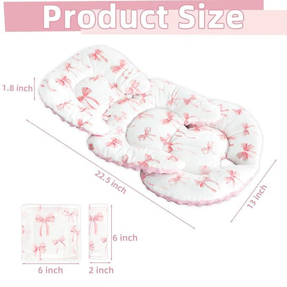 Infant Car Seat Insert Cushion, Baby Car Seat Head Body Support for Girls & Boys, Reversible Newborn Car Seat Insert with 2 Extra Strap Paddings, Premature Car Seat Cushion, Pink Bow