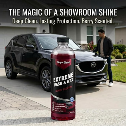Magic Finish Extreme Berry Car Wash Soap & Wax – Multi-Surface Protective Formula for High-Gloss Shine – Hydrophobic 3-in-1 Formula for Streak-Free Cleaning – 16oz Concentrated Car Soap Wash and Wax