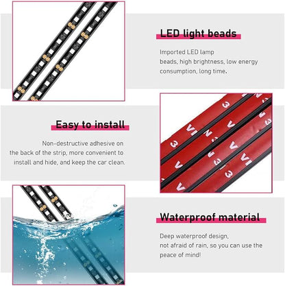 Car LED Strip Light, 24 LEDs RGB Neon Interior Atmosphere Lights, 12V Under Dash Ambient Night Light, Cigarette Lighter Auto Interior Decorative Lamp, Car Accessories (Red)
