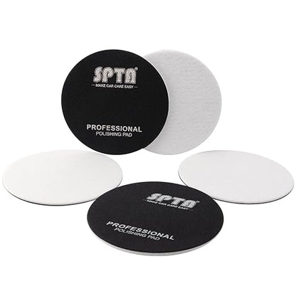Glass Polishing Pad, SPTA 5 Pcs 5''(125mm) Car Glass Polishing Discs Microfiber Polishing Buffing Pad, Scratch Removal Kit for Correct Damaged Window Cleaning, Removing Stubborn Waterspots