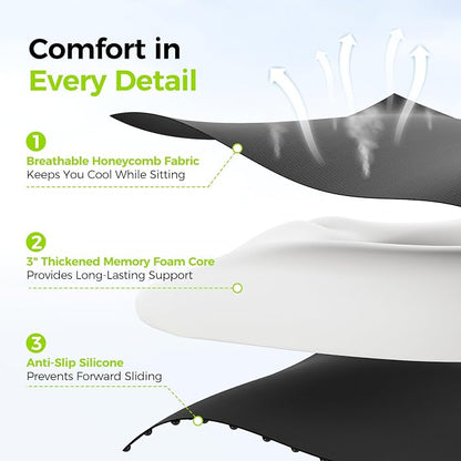 AUVON Sensitive Care Donut Pillow Seat Cushion for Hemorrhoids & Post-Surgery, Sciatica Relief, Donut Chair Cushions with Sloped Design for Thigh Pressure Relief, Memory Foam Lifting Cushions