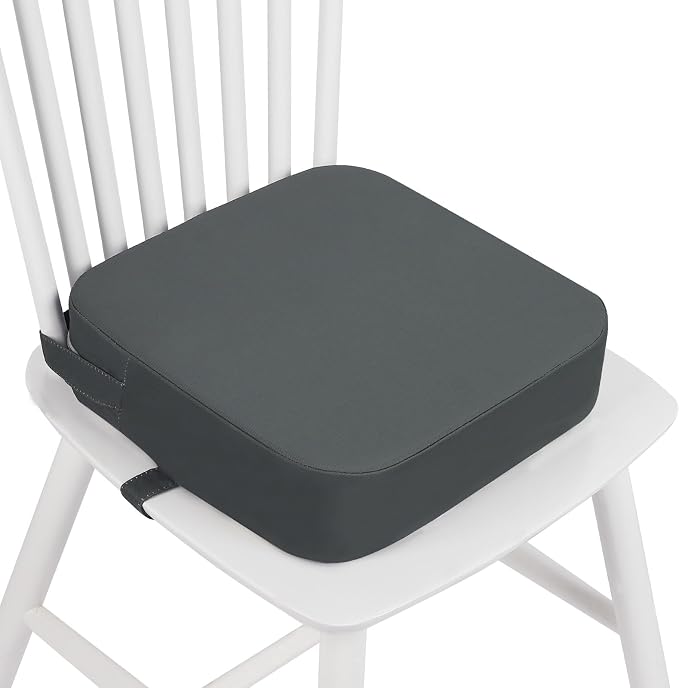Toddler Booster Seat for Dining Table, 4" Kids Booster Seat for Kitchen Chair with Non-Slip Bottom, Portable Detachable Washable Increasing Cushion with 2 Adjustable Straps (Grey)