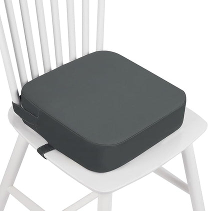 Toddler Booster Seat for Dining Table, 4" Kids Booster Seat for Kitchen Chair with Non-Slip Bottom, Portable Detachable Washable Increasing Cushion with 2 Adjustable Straps (Grey)